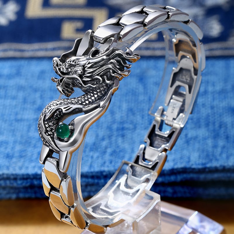 Creative With Green Gem Dragon Totem Men's Bracelet Image 5