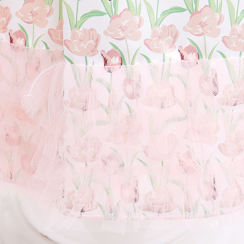 Girls' Fashion Simple Mesh Printed Dress Image 4