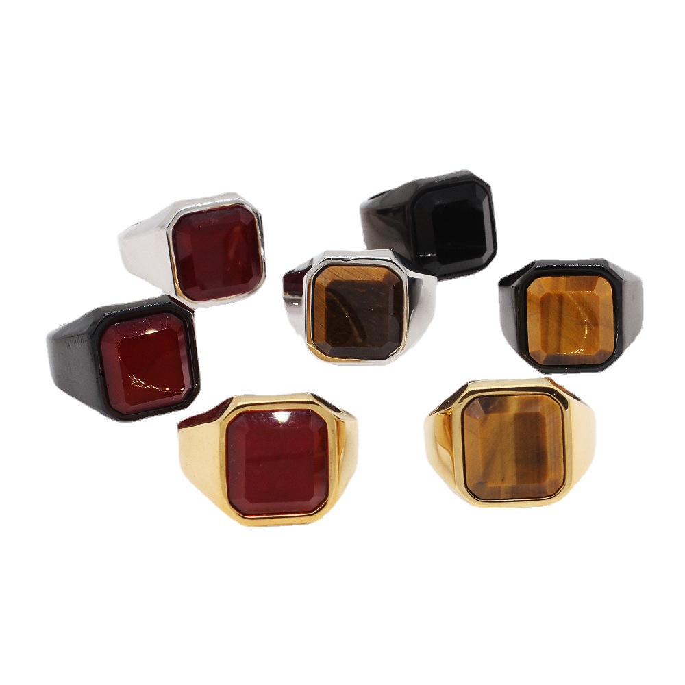 Men's Fashion Simple Square Gem Tiger Eye Ring 5