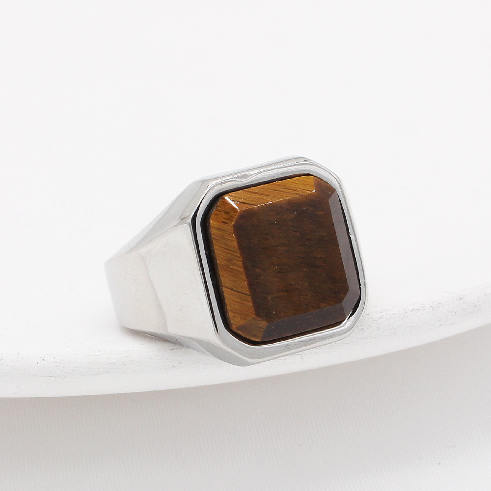Men's Fashion Simple Square Gem Tiger Eye Ring 2