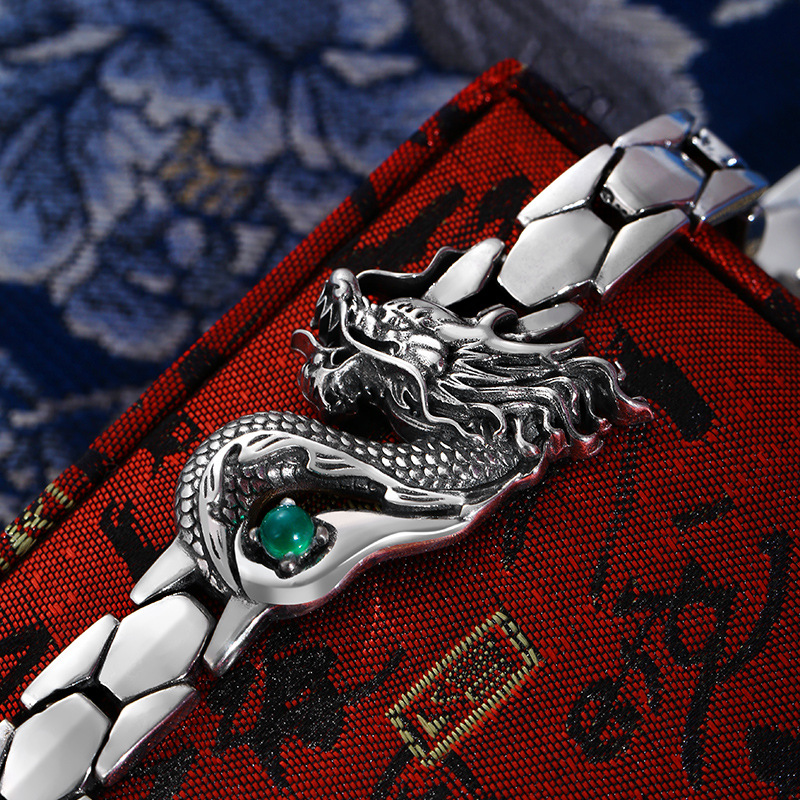 Creative With Green Gem Dragon Totem Men's Bracelet Image 3